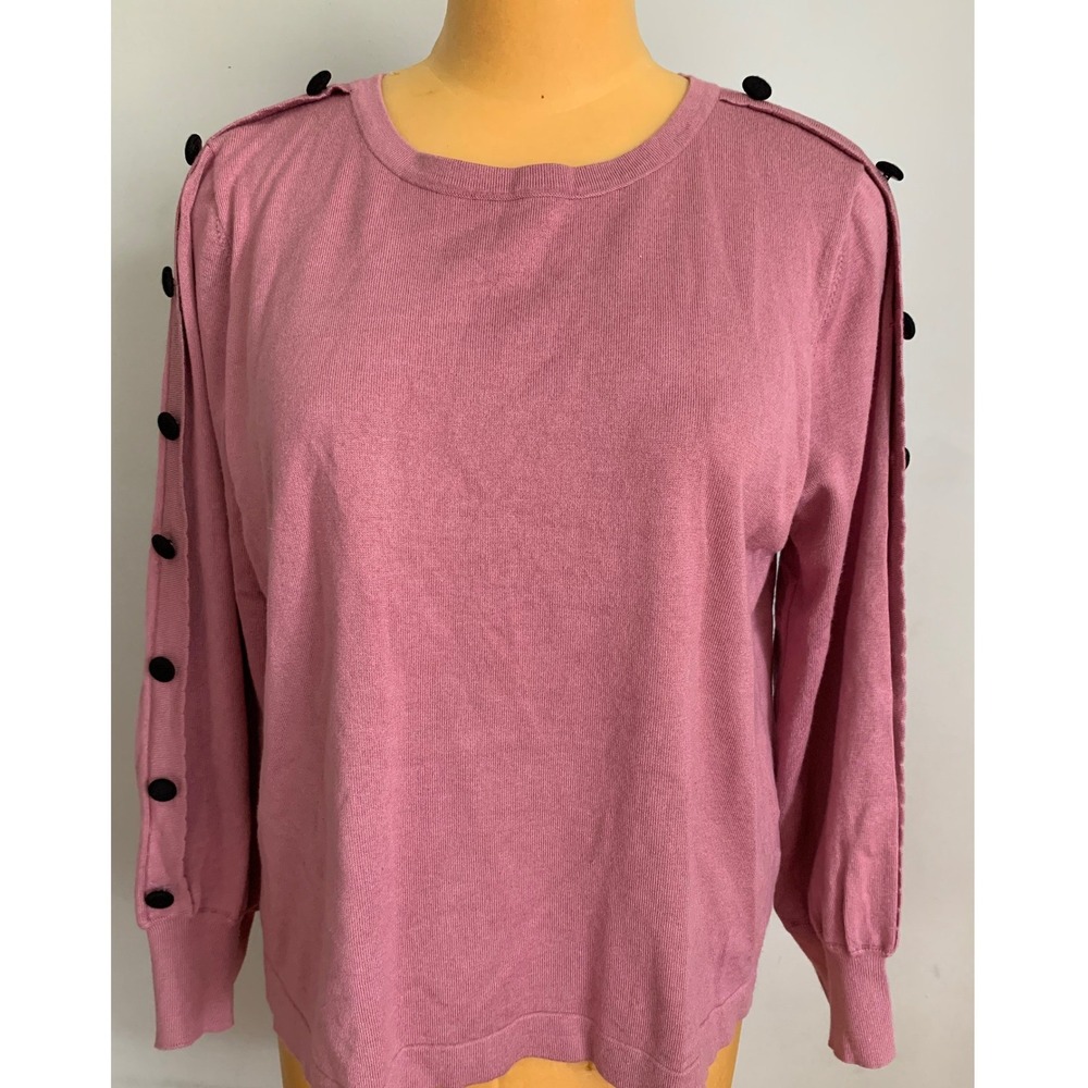Karl Lagerfeld Paris Rose Pink Button Sleeve Crewneck Sweater XL